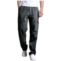 TAWOP Hlače za muškarce Muški pamučni multi-džepni elastični struk otporni na kašike u cjelokupnih duljina pantalone sive