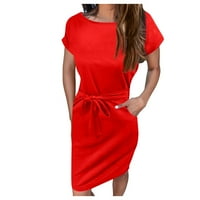 Ljetne haljine za žene s kratkim rukavima od pune casual duljine koljena dnevna haljina na vratu crvena