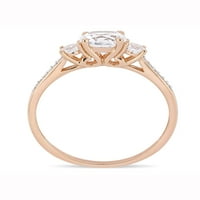 1-Carat T. G. W. stvorio bijeli safir i dijamantski naglasak 10kt prsten od ružičastog zlata od tri kamena