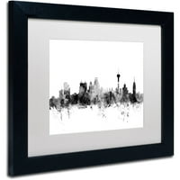 Zaštitni znak likovne umjetnosti San Antonio Texas Skyline B & W Canvas art by Michael tompsett, bijeli mat, crni okvir