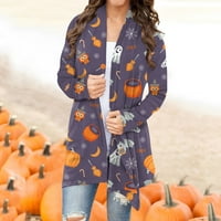 Qcmgmg Jesen Džemperi Plus Veličina Halloween Clearance Oversized Cardigan Pumpkin Ghost Womens Plus Size