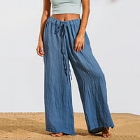absuyy ženske pantalone klirens Casual labave štampe široke nogavice sa mašnom srednjeg struka plave veličine