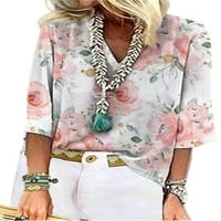 Paille Ladies Summer Tops rukav T Shirt V vrat T-shirt prozračna plaža Tee Floral L