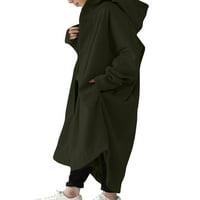 Wrcnote Ladies Hoodie hooded Trench Coat Casual Holiday dugi rukavi jednobojni Outwear ArmyGreen 3XL