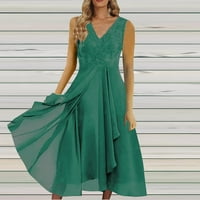 Bazyrey ljetne haljine za žene čvrste haljine ženski V-izrez trendi večernje haljine bez rukava zelene