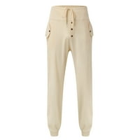 Vivianyo HD pantalone klirens za muškarce muške pamučne Lane dvostruki džepovi dugme elastični struk kombinezon
