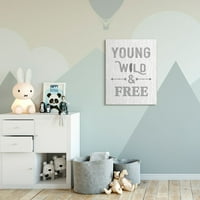 Stupell Industries Young Wild and Free Phrase Rustic Nature design Canvas Wall Art Design by Ashley Calhoun, 30 40
