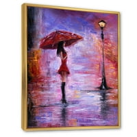 Desimand 'Djevojka sa kišobranom koja hoda po kiši I' francuska zemlja uokvirena platnu zidnu umjetnost