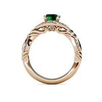 Zaručnički prsten u obliku smaragda i dijamantskog luka 1. ct TW od 14k ružičastog zlata.Veličina 7