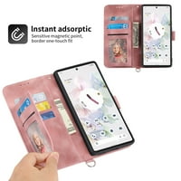 za Samsung Galaxy S torbica za novčanik preko ramena sa utorima za kartice, cvjetni reljefni PU kožni novčanik Flip zaštitni poklopac za narukvicu, pink