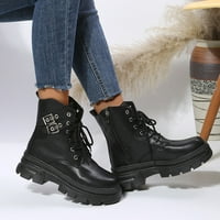 Ženske Čizme Ženske Modne Jednobojne Kopče Za Kaiš Sa Patentnim Zatvaračem Plus Čizme Na Platformi Za Vezivanje Ležerne Cipele