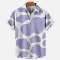 Muška Ležerna dugmad Print sa džepom odbijena kratka rukava košulja bluza učitelj košulje,ljubičasta, 3xl