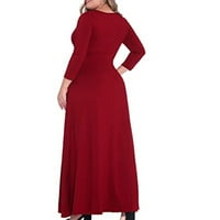 Asdoklhq ženske haljine plus veličina, plus veličine Žene V-izrez Solid gradijent dugih rukava haljina