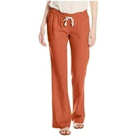 symoid ženske Casual pantalone - modni ljetni Casual labavi pamuk i laneni džep čvrste pantalone pantalone narandžasta L