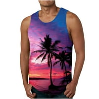 Muške Casual Tank Tops Summer Tropical Sunset Palma Print rukav mišića odmor Tees Regular Fit brzo suho trening Tshirt Tops Purple XL
