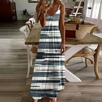 Tking modni ženski ljetni casual boho prapppy ispisani labavi sandress bez rukava V-izrez maxi haljine
