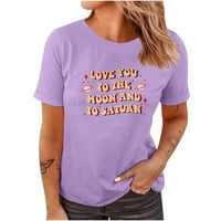 Ženske vrhove Dame Trendy Ležerne prilike za ispis Crta Saobav majica kratkih rukava Top Pulover Purple L