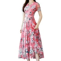 Plus veličina haljina za žene Crew vrat Ležerne prilike Print Midi haljine Pink XXL