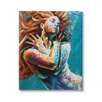 Stupell Industries Lijepa živopisna žena Podvodno plivanje Flowing Fring Platno Zidna umjetnost, 48, Dizajn