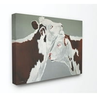 Stupell Home Decor kolekcija kravljeg para zelena i smeđa slika na platnu zid Art