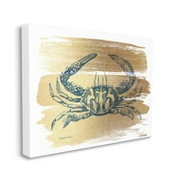 Stupell Industries Cobalt Blue Crab Zlatni uzorak Četkica Morsko stvorenje, 30, Dizajn by Bluebird Barn