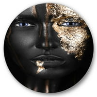 PROIZVODNJAK Portret afričke američke djevojke sa zlatnim šminkama Modern krug metalna zidna umjetnost