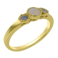 Britanci napravio je 10k žuto zlato prirodno opal i tanzanit ženski Obećani prsten - Opcije veličine -