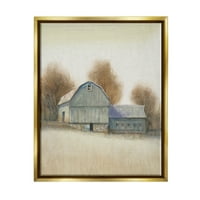 Stupell Industries Vintage Farm Barn stabilne neutralne jesenjeg tonova Metalno zlato uramljeno plutajuće platno Zidno umjetnost, 24x30
