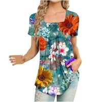 Ženska ljetna jesenska tiskana majica rukava s labavim ruffled bluzom okrugli vrat casual tops multicolor xl