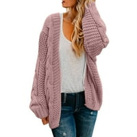 Mnjin Ribeed kukičani kardigani za žene Dugi rukav otvoreni prednji kardigan džemperi za žene jednobojni Sako Pink XL