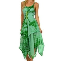 Ljetne haljine za žene okrugli dekolte Bohemijske cvjetne gležnjeve Dužina odijevanja bez rukava bez rukava zelena m