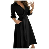 Ženske oblače Solid Srednji omotač dugih rukava Ležerne haljina s V-izrezom crna m