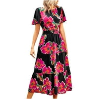 Ženske haljine plaža Boho elastična struka modne ljuske Maxi haljine sa džepom Formalni cvjetni okrugli