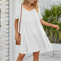Haljine za žene Plus Size ženski klirens Sun Dress čvrsti V-izrez kratki rukav kratki Casual Sun Dress haljine bijeli s