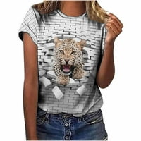 Ženska novost 3d mačka Print grafički Crew vrat T-Shirt kratki rukav labave bluze Tops Tee Shirts