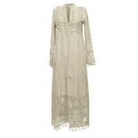 Ljetne haljine za žene V-izrez čipka Maxi Dužina gležnjanja Leirure Dugi rukavska haljina bijela m