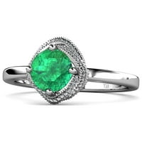 Smaragdni i dijamantski Halo zaručnički prsten sa Milgrain Work 0. ct tw od 14k bijelog zlata