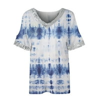 Ženska majica štampana sa šljokicama sa V izrezom kratkih rukava ljetna Ležerna labava Top plava XXL