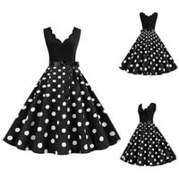 Ženske ljetne Ležerne haljine Vintage tačkasti Print bez rukava Casual večernja zabava maturska haljina crna XL