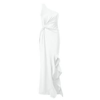 Haljina za žene, Žene jedno rame Ruched Ruffle formalne večernje haljine Slim Maxi haljine bijele M