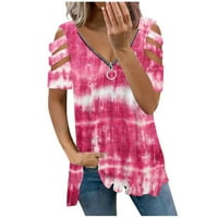 V-izrez cvjetni bluze za slobodno vrijeme ljetni kratki rukav za žene vruće ružičaste XS