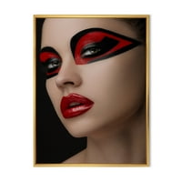 Designart 'crvene usne Crna šminka na očima djevojke maske' moderni uramljeni platneni zidni umjetnički