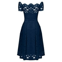 Ljetne haljine za žene kratki modni čvrsti kratki rukav A-line kvadratni izrez datur plave 5xl
