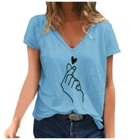Bluza Leylayray za žene Ženska Ležerna modna ljetna V-izrez T-majica Ispisani kratkim rukavima plavi xxxxxl