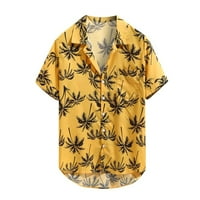 Guvpev Muška štampana Havajska široka odjeća za plažu kratki rukav Casual dugmad Shirt-Yellow XL