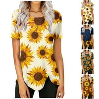 Ženski ljetni okrugli vrat kratki rukav cvijet štampana majica pulover Top