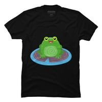 Slatka sretna zelena žaba crtana ilustracija muške Crne grafičke majice - dizajn ljudi 4XL