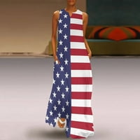 Hanas Tops Maxi haljina američke zastave za žene Casual ljetni sarafan s V izrezom bez rukava Dan nezavisnosti