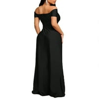 Ženske elegantne ravnice sa ramena opremljene kratkim rukavom crne haljine S