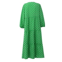 Ženske ljetne haljine za žene Casual datum čvrsti V-izrez Dugi rukav za sunce Zelena M